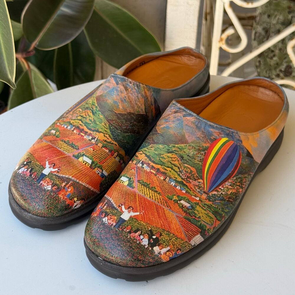 VTG Icon shoes Guy Buffet "Napa Valley"  Art slip on women shoes mules size 6.5
